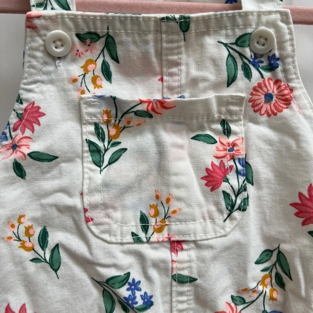 NWOT Carter’s 24M White, Pink, Blue, Yellow Floral Girls Overall Dress Jumper